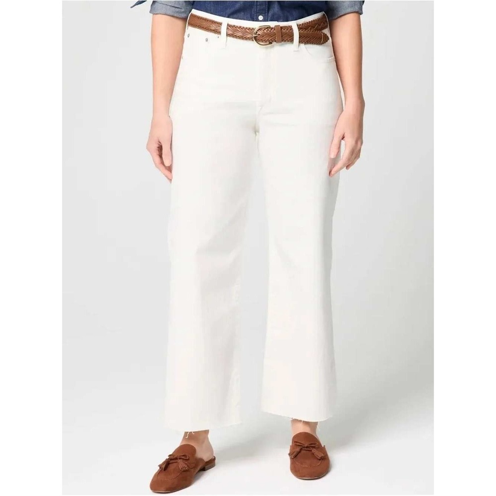 J.Crew Curvy Wide-Leg Crop All-Day Stretch White Jeans 30 High Rise Raw Hem